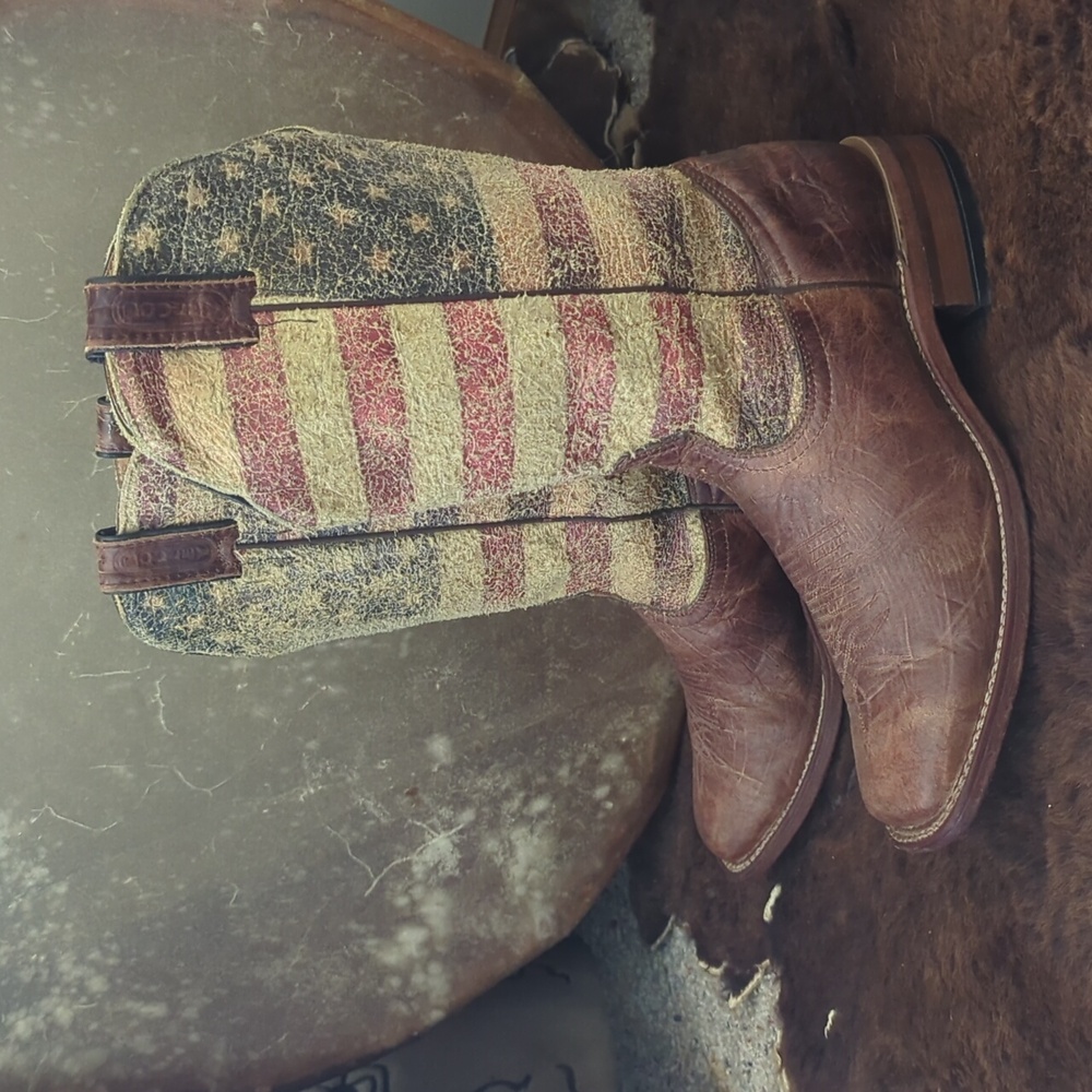 BOULET #3187 distressed leather American Flag patriotic cowgirl boots sz 10 euc